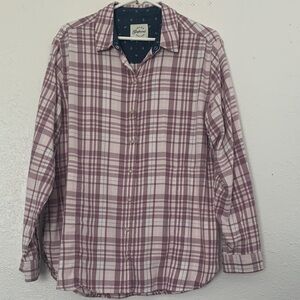 JACHS Girlfriend Mauve and White Plaid Button-Down Blouse